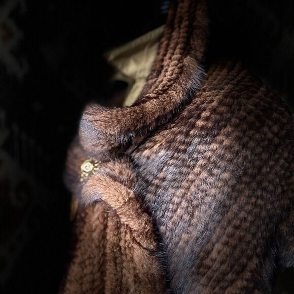 Unbranded Natural Brown Knitted Mink Stole Wrap Scarf - Picture 9 of 16